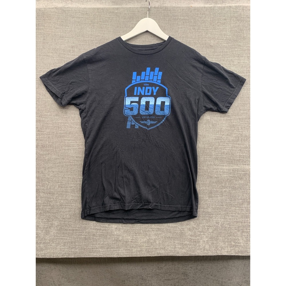 Indycar Authentic Apparel T-Shirt Mens Medium Black Cotton Indy 500 Pullover
